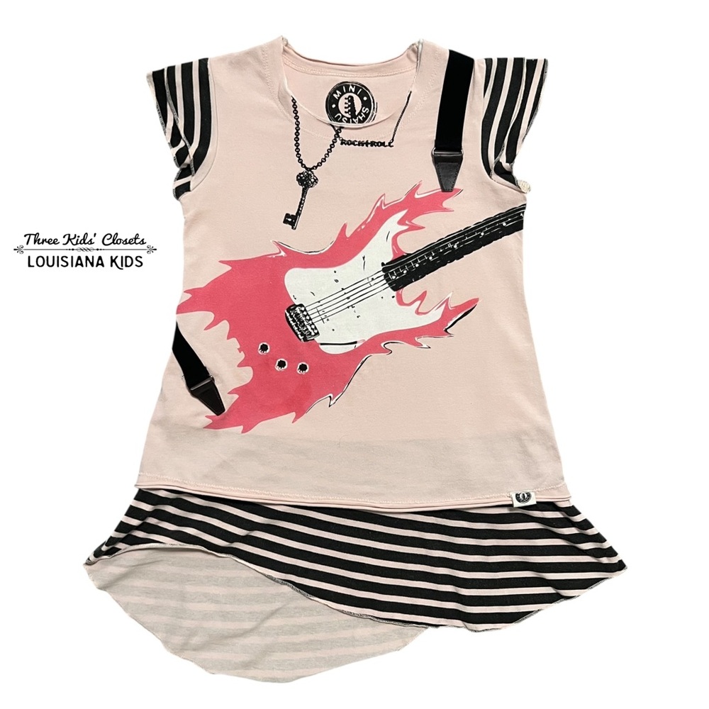 Mini Shatsu 4T Pink & Black Rock Guitar Graphic Dress